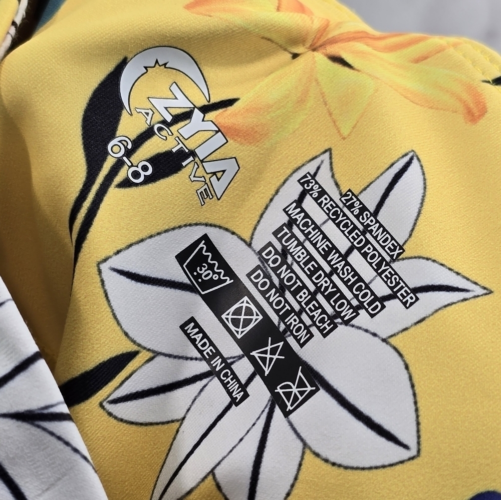 Zyia Leggings Women 6 8 Yellow Crop Floral High Rise Mesh Reflective Light N - Picture 4 of 13